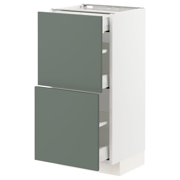 METOD / MAXIMERA - Base cab with 2 fronts/3 drawers, white/Bodarp grey-green, 40x37 cm - best price from Maltashopper.com 99316736
