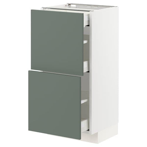 METOD / MAXIMERA - Base cab with 2 fronts/3 drawers, white/Bodarp grey-green, 40x37 cm