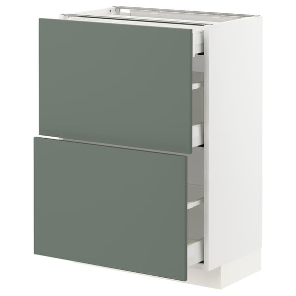 METOD / MAXIMERA - Base cab with 2 fronts/3 drawers, white/Bodarp grey-green, 60x37 cm - best price from Maltashopper.com 19316740