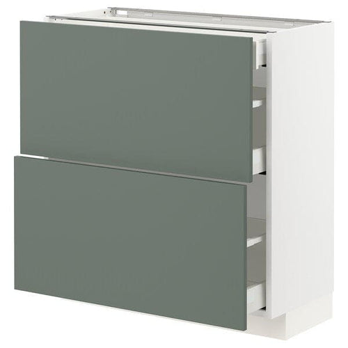 METOD / MAXIMERA - Base cab with 2 fronts/3 drawers, white/Bodarp grey-green, 80x37 cm