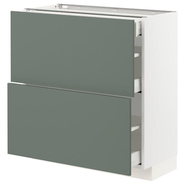 METOD / MAXIMERA - Base cab with 2 fronts/3 drawers, white/Bodarp grey-green, 80x37 cm