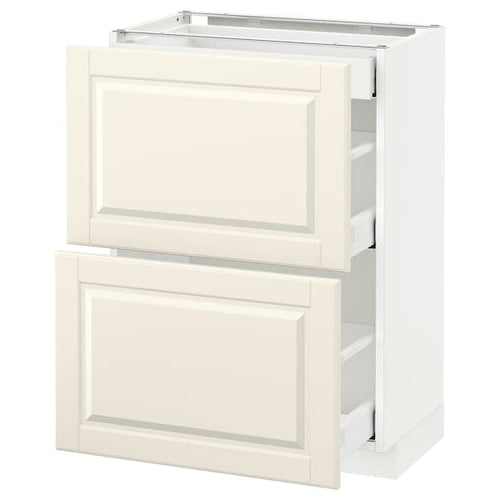 METOD / MAXIMERA base cab with 2 fronts/3 drawers, white/Bodbyn off-white, 60x37 cm