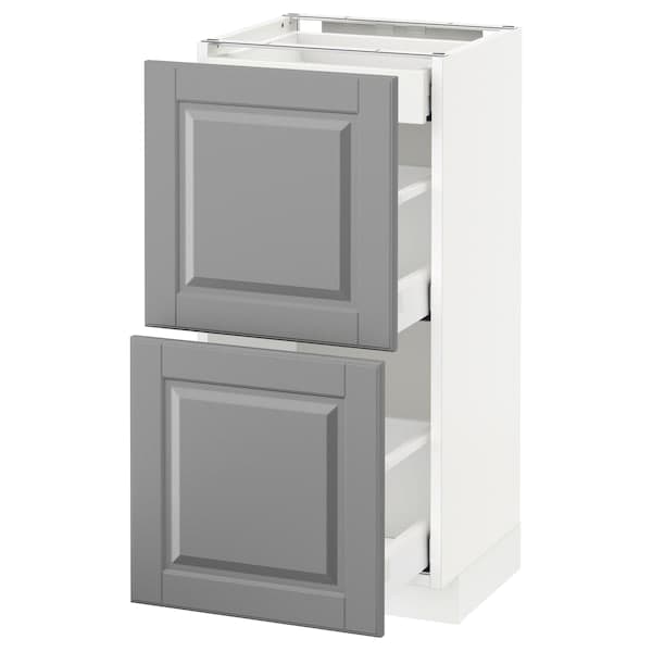 METOD / MAXIMERA - Base cab with 2 fronts/3 drawers, white/Bodbyn grey , 40x37 cm