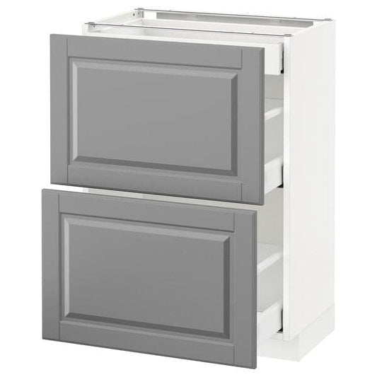 METOD / MAXIMERA - Base cab with 2 fronts/3 drawers, white/Bodbyn grey, 60x37 cm - best price from Maltashopper.com 59113496
