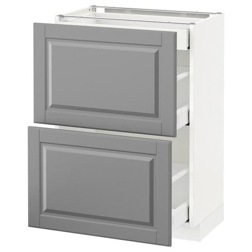 METOD / MAXIMERA - Base cab with 2 fronts/3 drawers, white/Bodbyn grey, 60x37 cm