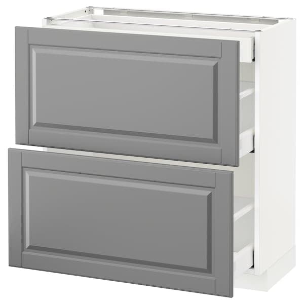 METOD / MAXIMERA - Base cab with 2 fronts/3 drawers, white/Bodbyn grey, 80x37 cm - best price from Maltashopper.com 89113541