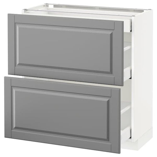 METOD / MAXIMERA - Base cab with 2 fronts/3 drawers, white/Bodbyn grey, 80x37 cm