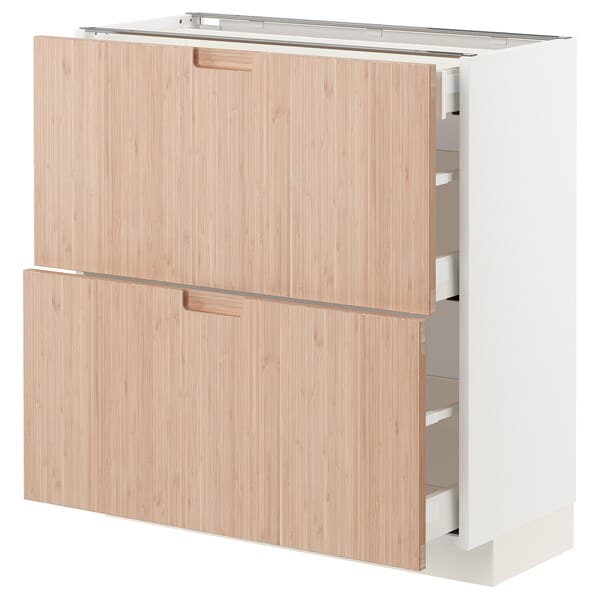 METOD / MAXIMERA - Base cab with 2 fronts/3 drawers, white/Fröjered light bamboo, 80x37 cm - best price from Maltashopper.com 89330304