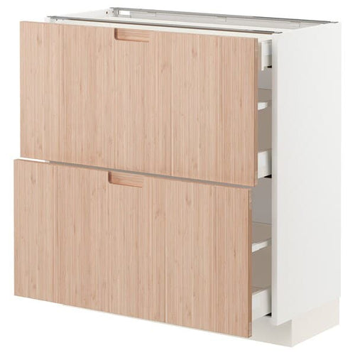 METOD / MAXIMERA base cab with 2 fronts/3 drawers, white/Fröjered light bamboo, 80x37 cm