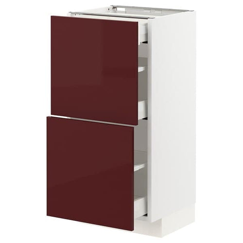 METOD / MAXIMERA - Base cab with 2 fronts/3 drawers, white Kallarp/high-gloss dark red-brown , 40x37 cm