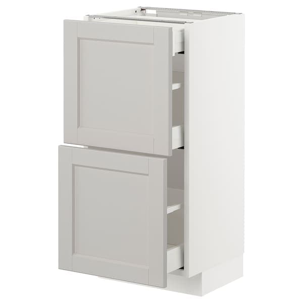 METOD / MAXIMERA - Base cab with 2 fronts/3 drawers, white/Lerhyttan light grey, 40x37 cm