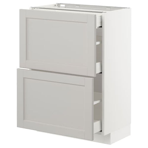 METOD / MAXIMERA base cab with 2 fronts/3 drawers, white/Lerhyttan light grey, 60x37 cm