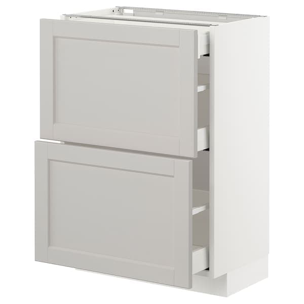 METOD / MAXIMERA - Base cab with 2 fronts/3 drawers, white/Lerhyttan light grey , 60x37 cm