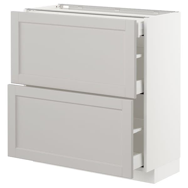 Ikea METOD / MAXIMERA - Base cab with 2 fronts/3 drawers, white/Lerhyttan light grey, 80x37 cm