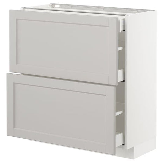 Ikea METOD / MAXIMERA - Base cab with 2 fronts/3 drawers, white/Lerhyttan light grey, 80x37 cm