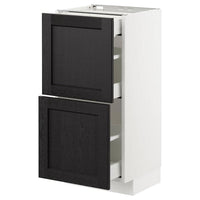 METOD / MAXIMERA base cab with 2 fronts/3 drawers, white/Lerhyttan black stained, 40x37 cm