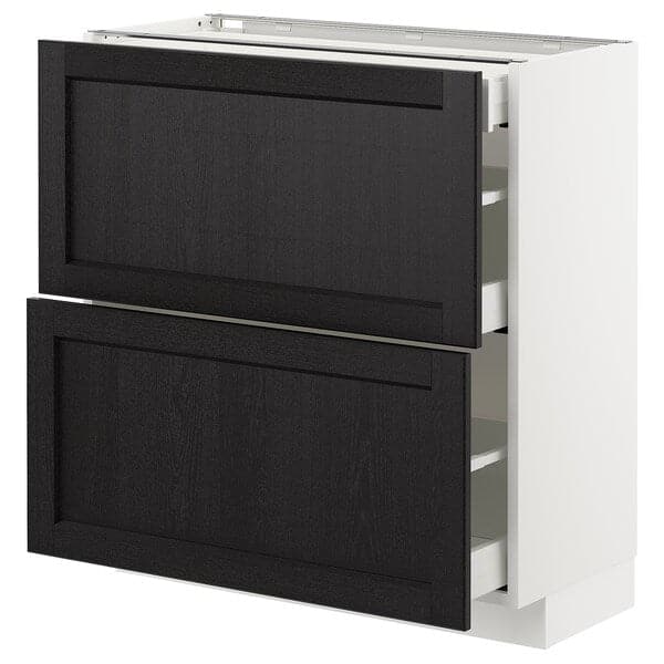 Ikea METOD / MAXIMERA - Base cab with 2 fronts/3 drawers, white/Lerhyttan black stained , 80x37 cm