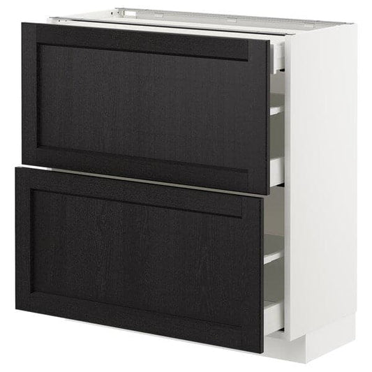 Ikea METOD / MAXIMERA - Base cab with 2 fronts/3 drawers, white/Lerhyttan black stained , 80x37 cm