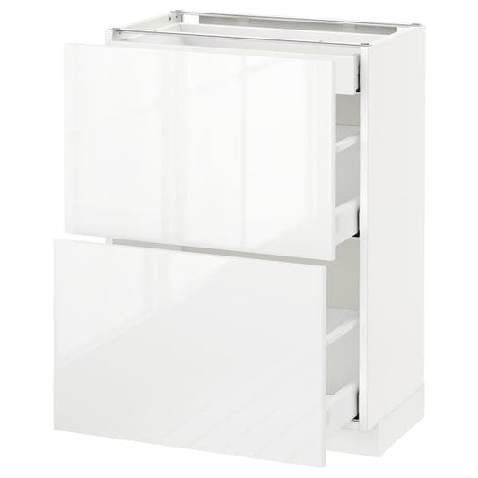 METOD / MAXIMERA - Base cab with 2 fronts/3 drawers, white/Ringhult white, 60x37 cm - best price from Maltashopper.com 89113503