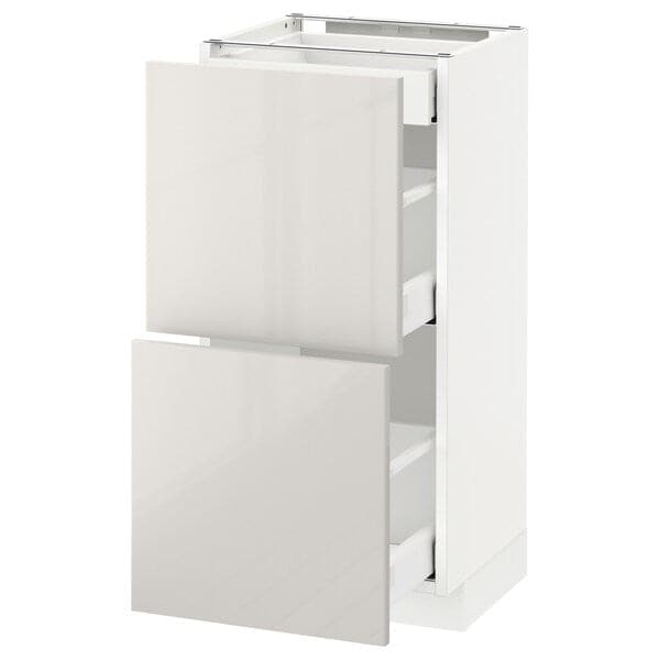 METOD / MAXIMERA - Base cab with 2 fronts/3 drawers, white/Ringhult light grey, 40x37 cm