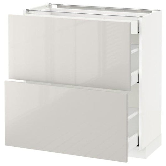 Ikea METOD / MAXIMERA - Base cab with 2 fronts/3 drawers, white/Ringhult light grey, 80x37 cm
