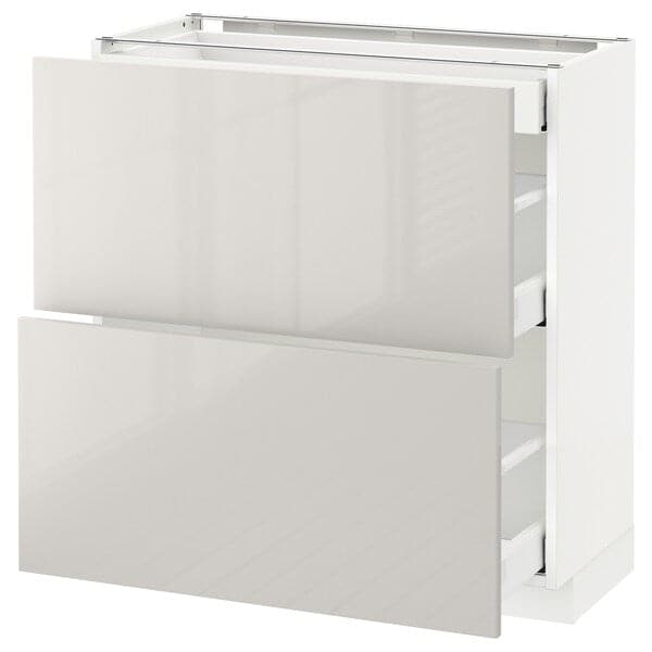 METOD / MAXIMERA - Base cab with 2 fronts/3 drawers, white/Ringhult light grey, 80x37 cm