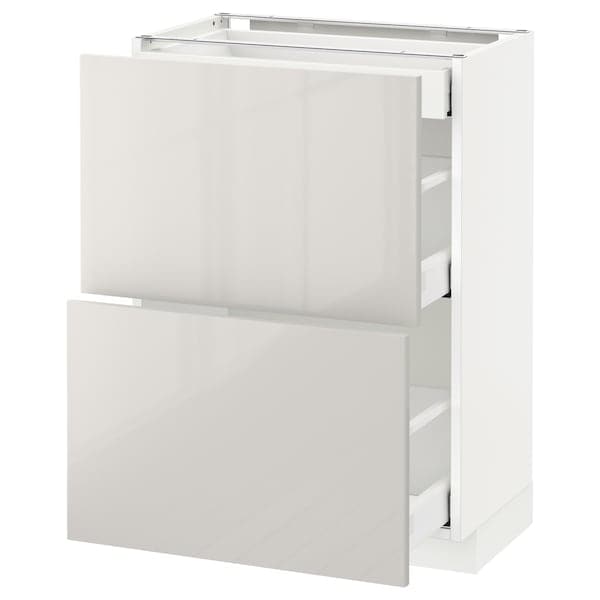 METOD / MAXIMERA - Base cab with 2 fronts/3 drawers, white/Ringhult light grey, 60x37 cm