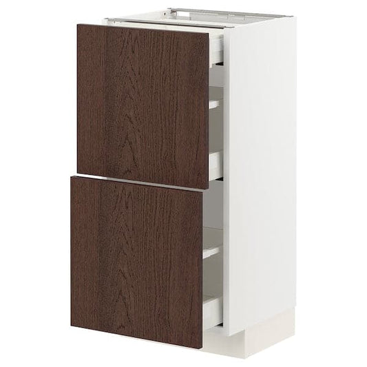 Ikea METOD / MAXIMERA - Base cab with 2 fronts/3 drawers, white/Sinarp brown, 40x37 cm