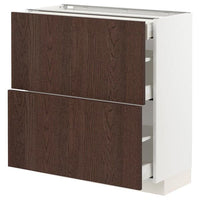 METOD / MAXIMERA - Base cab with 2 fronts/3 drawers, white/Sinarp brown, 80x37 cm - best price from Maltashopper.com 09404167