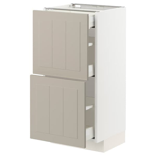 Ikea METOD / MAXIMERA - Base cab with 2 fronts/3 drawers, white/Stensund beige, 40x37 cm