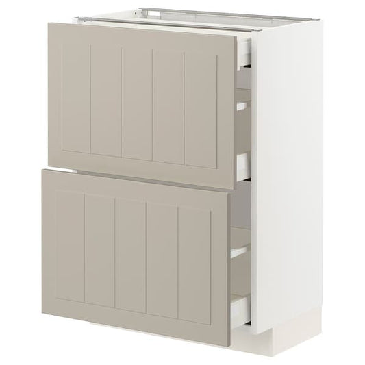 METOD / MAXIMERA - Base cab with 2 fronts/3 drawers, white/Stensund beige , 60x37 cm - best price from Maltashopper.com 89408147