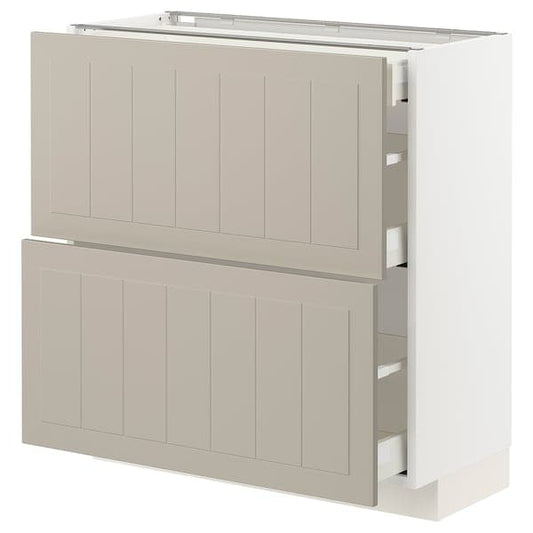 METOD / MAXIMERA - Base cab with 2 fronts/3 drawers, white/Stensund beige, 80x37 cm - best price from Maltashopper.com 29408150