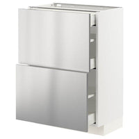 METOD / MAXIMERA - Base cab with 2 fronts/3 drawers, white/Vårsta stainless steel, 60x37 cm - best price from Maltashopper.com 59329972