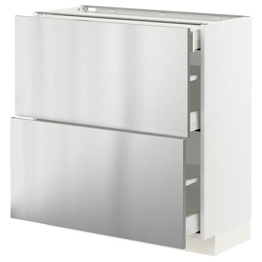 Ikea METOD / MAXIMERA - Base cab with 2 fronts/3 drawers, white/Vårsta stainless steel, 80x37 cm