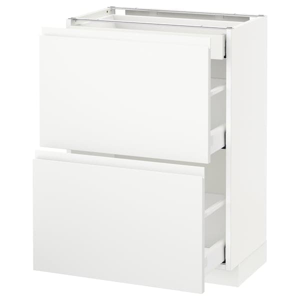 Ikea METOD / MAXIMERA - Base cab with 2 fronts/3 drawers, white/Voxtorp matt white, 60x37 cm