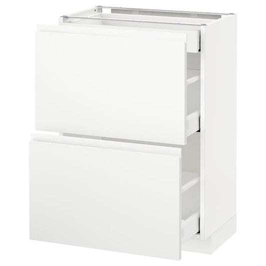 Ikea METOD / MAXIMERA - Base cab with 2 fronts/3 drawers, white/Voxtorp matt white, 60x37 cm