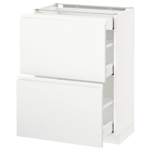METOD / MAXIMERA - Base cab with 2 fronts/3 drawers, white/Voxtorp matt white, 60x37 cm