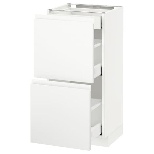 METOD / MAXIMERA base cab with 2 fronts/3 drawers, white/Voxtorp matt white, 40x37 cm
