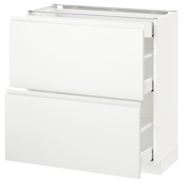 METOD / MAXIMERA - Base cab with 2 fronts/3 drawers, white/Voxtorp matt white, 80x37 cm