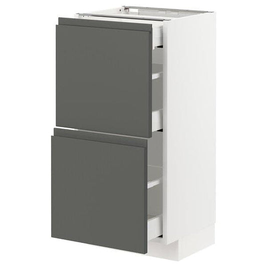 Ikea METOD / MAXIMERA - Base cab with 2 fronts/3 drawers, white/Voxtorp dark grey, 40x37 cm