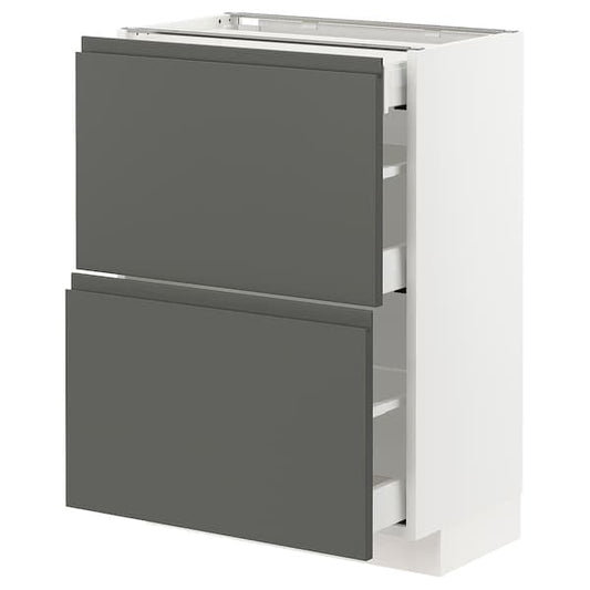 Ikea METOD / MAXIMERA - Base cab with 2 fronts/3 drawers, white/Voxtorp dark grey, 60x37 cm