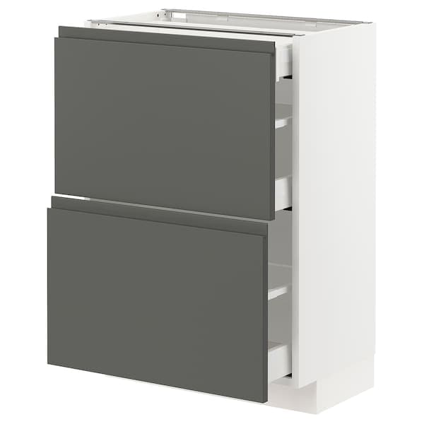 METOD / MAXIMERA - Base cab with 2 fronts/3 drawers, white/Voxtorp dark grey, 60x37 cm
