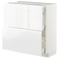 METOD / MAXIMERA - Base cab with 2 fronts/3 drawers, white/Voxtorp high-gloss/white, 80x37 cm - best price from Maltashopper.com 59255056