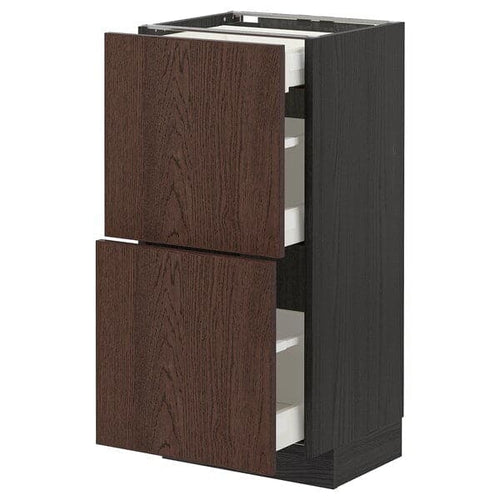 METOD / MAXIMERA - Base cab with 2 fronts/3 drawers, black/Sinarp brown, 40x37 cm