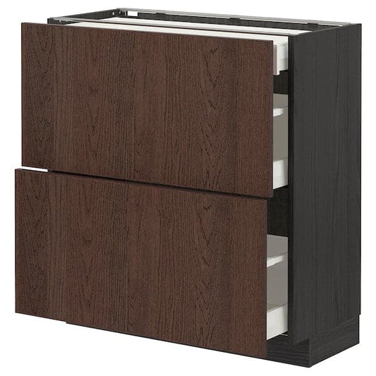 Ikea METOD / MAXIMERA - Base cab with 2 fronts/3 drawers, black/Sinarp brown , 80x37 cm