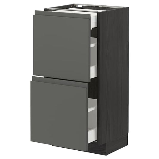 Ikea METOD / MAXIMERA - Base cab with 2 fronts/3 drawers, black/Voxtorp dark grey, 40x37 cm