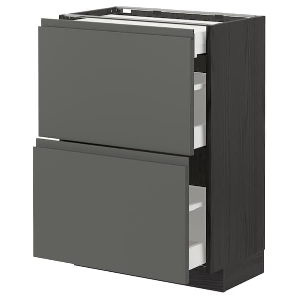 METOD / MAXIMERA - Base cab with 2 fronts/3 drawers, black/Voxtorp dark grey, 60x37 cm - best price from Maltashopper.com 39311077