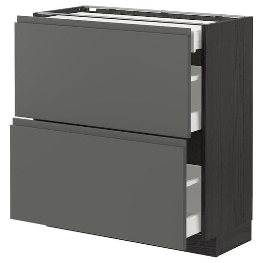 Ikea METOD / MAXIMERA - Base cab with 2 fronts/3 drawers, black/Voxtorp dark grey , 80x37 cm
