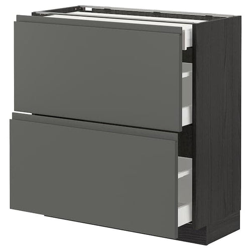 METOD / MAXIMERA - Base cab with 2 fronts/3 drawers, black/Voxtorp dark grey , 80x37 cm
