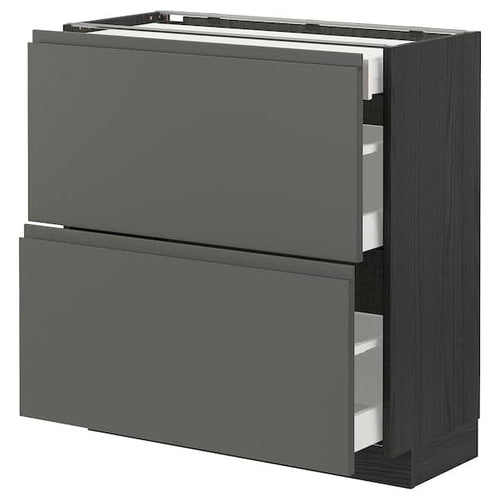 METOD / MAXIMERA base cab with 2 fronts/3 drawers, black/Voxtorp dark grey, 80.0x80.0x37.0 cm